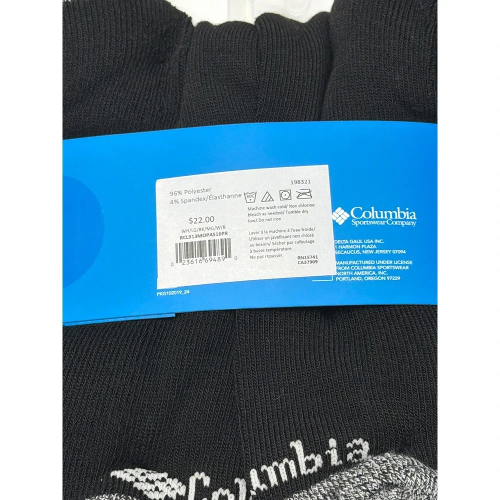 Columbia Men Athletic Crew Socks 6 Pairs Shoe Size 6-12 Black White Grey NWT‎